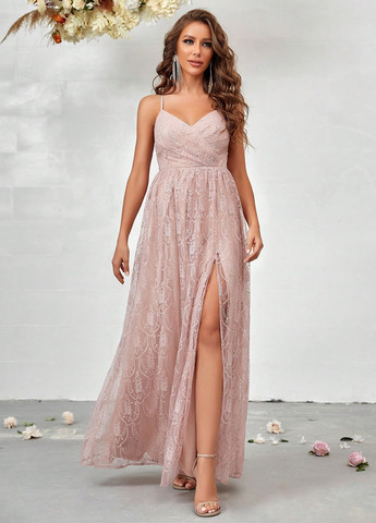 Светло-розовое вечернее платье а-силуэт SHEIN однотонное