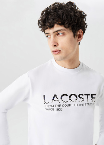 Свитшот Lacoste - Прямой крой надпись белый кэжуал, спортивный хлопок, трикотаж - (276536979)