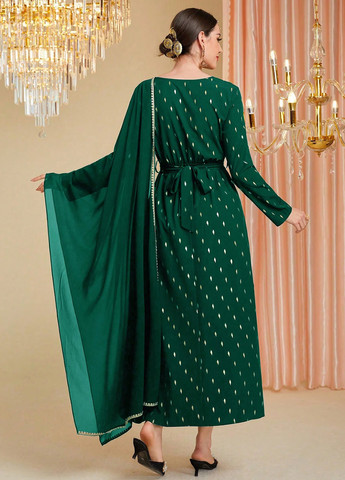 Зеленое праздничный, вечернее платье SHEIN с абстрактным узором