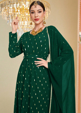 Зеленое праздничный, вечернее платье SHEIN с абстрактным узором