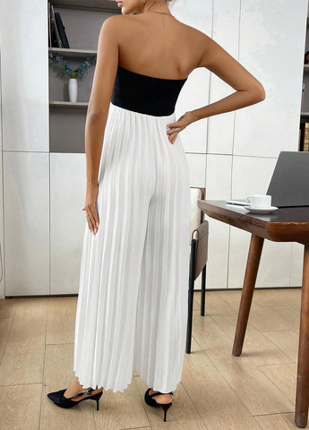 Комбинезон для беременных SHEIN комбинезон-брюки колор блок чёрно-белого праздничный, вечерний, кэжуал полиэстер