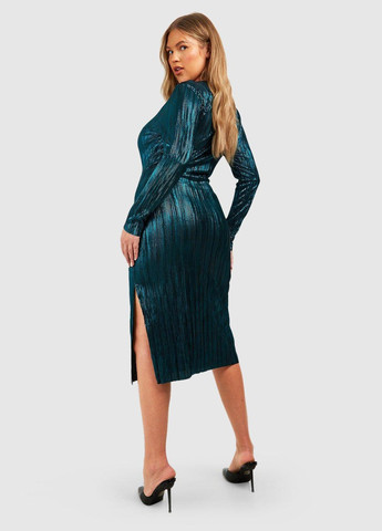 Темно-бирюзовое коктейльное платье футляр Boohoo однотонное
