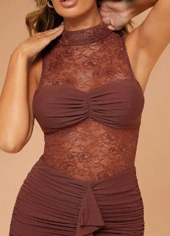Коричневое коктейльное платье силуэтная SHEIN однотонное