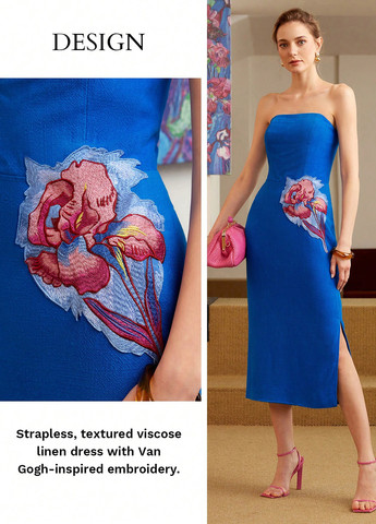 Синее кэжуал, коктейльное платье бандо SHEIN однотонное