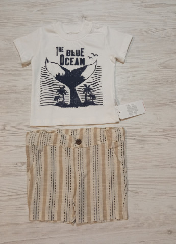 Бежевый летний костюм для мальчика лето, футболка +шорты Bebetto