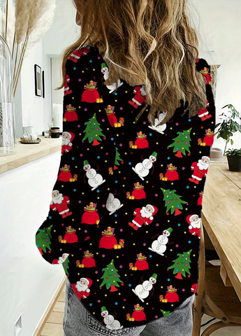 Черная праздничный рубашка новогодний SHEIN с длинным рукавом