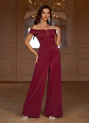 Комбинезон SHEIN однотонный бордовый коктейльный, вечерний полиэстер