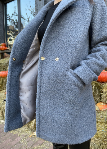 Серо-синее демисезонное Двубортное пальто букле blueberry с добавлением шерсти 42-44 двубортное Guseva Wear