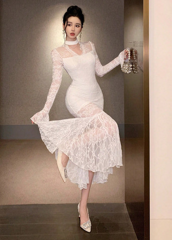 Білий вечірня сукня силуетна, годе SHEIN однотонна