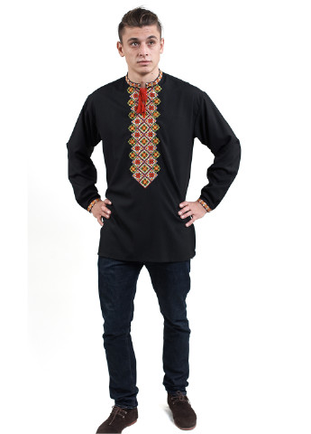 Черная кэжуал рубашка с орнаментом Edelvika с длинным рукавом