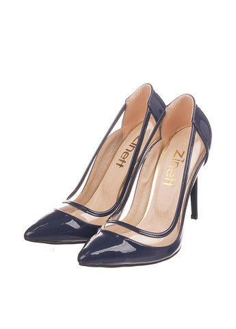 Темно-синие женские кэжуал туфли силиконовая вставка на высоком каблуке - фото