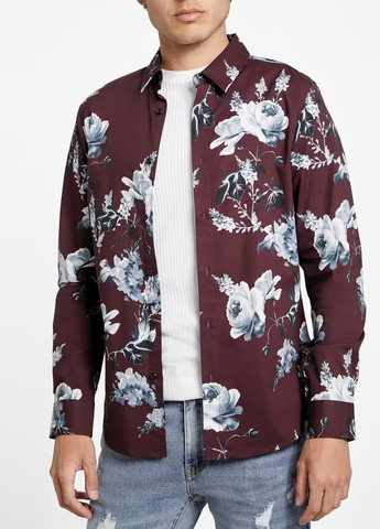 Бордовая кэжуал рубашка с цветами Guess