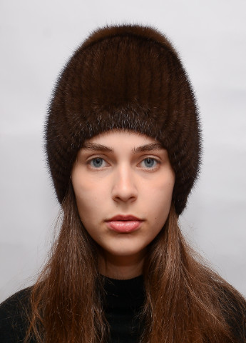 Жіноча в'язана зимова норкова шапка з помпоном Меховой Стиль бини (198832055)