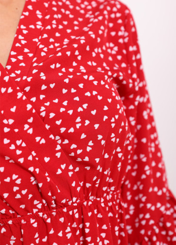 Красное кэжуал красное приталеное мини-платье в принт SL.IRA сердечки