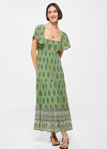 Светло-зеленое кэжуал платье а-силуэт Springfield с орнаментом