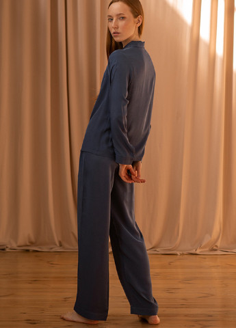 Темно-синя всесезон піжама (сорочка, штани) рубашка + брюки Forly