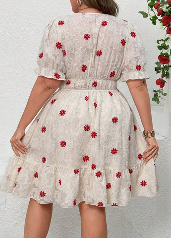 Кремова святковий, кежуал сукня кльош SHEIN з квітковим принтом