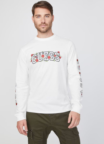 Лонгслів Guess логотип білий кежуали бавовна, трикотаж