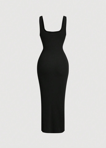 Черное кэжуал платье силуэтная SHEIN однотонное