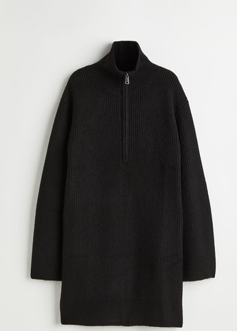 Чорна кежуал плаття зимове вільного крою сукня светр H&M однотонна