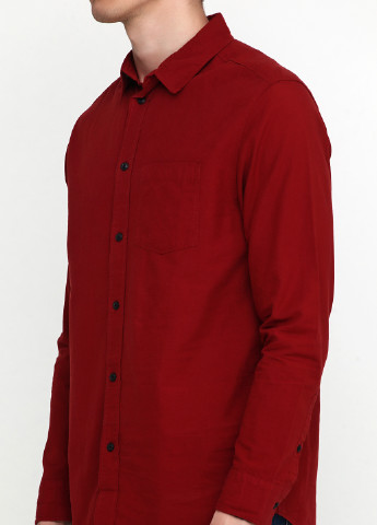 Красная кэжуал рубашка однотонная H&M с длинным рукавом