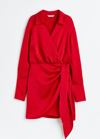 Красное кэжуал платье на запах H&M однотонное