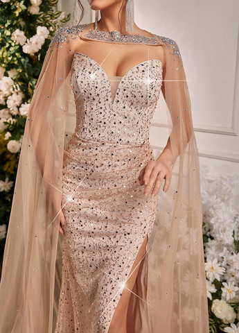 Кремовый летний комплект (платье, накидка) SHEIN