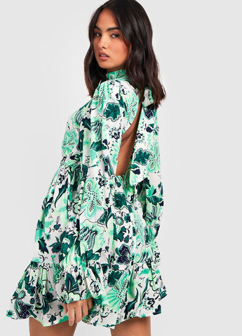 Зелена кежуал сукня з відкритою спиною Boohoo з квітковим принтом