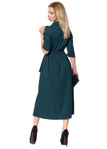 Бутылочное зеленое кэжуал платье SL- FASHION однотонное