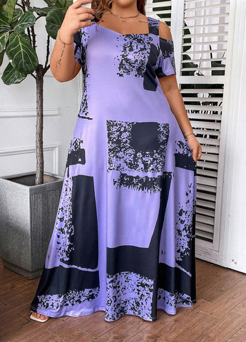 Фиолетовое кэжуал, вечернее платье клеш SHEIN тай-дай