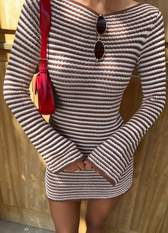 Коричнева святковий, кежуал сукня сукня светр, футляр SHEIN в смужку