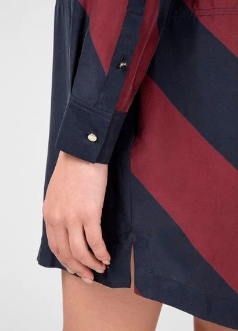 Синее повседневный шелковое мини платье рубашка Tommy Hilfiger в полоску