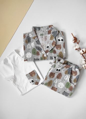 Комбинированная всесезон пижама (рубашка, футболка, брюки) рубашка + топ + брюки Blaunche home