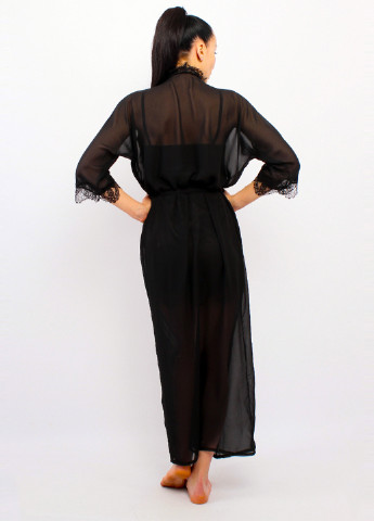 Чорний демісезонний комплект (нічна сорочка, халат) Ghazel