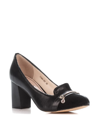 Черные женские кэжуал туфли люверсы на высоком каблуке - фото