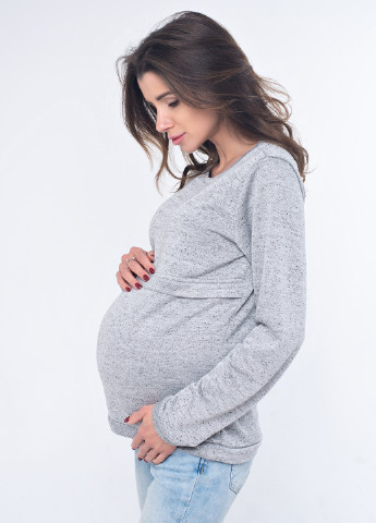 Свитшот для беременных Lullababe - Свободный крой меланж светло-серый кэжуал - (139083195)