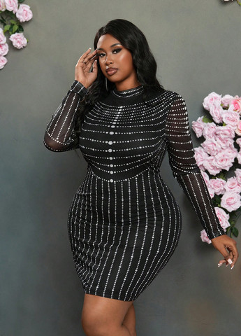 Чорна коктейльна, вечірня сукня футляр SHEIN в горошок