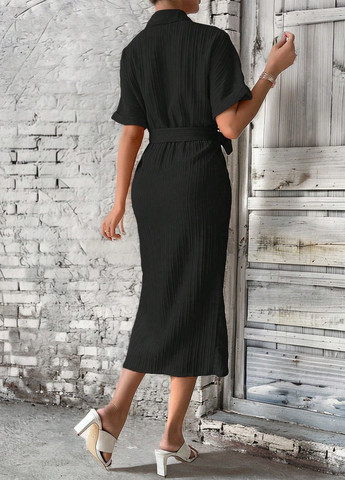 Черное кэжуал платье рубашка SHEIN однотонное