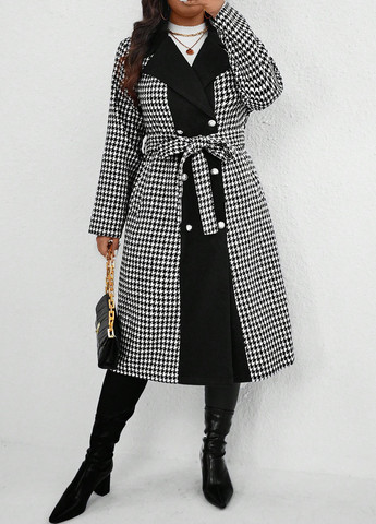 Черно-белое демисезонное Пальто двубортное SHEIN