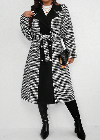 Черно-белое демисезонное Пальто двубортное SHEIN
