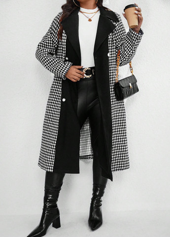 Черно-белое демисезонное Пальто двубортное SHEIN