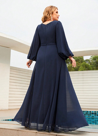 Темно-синее вечернее платье в стиле ампир SHEIN однотонное