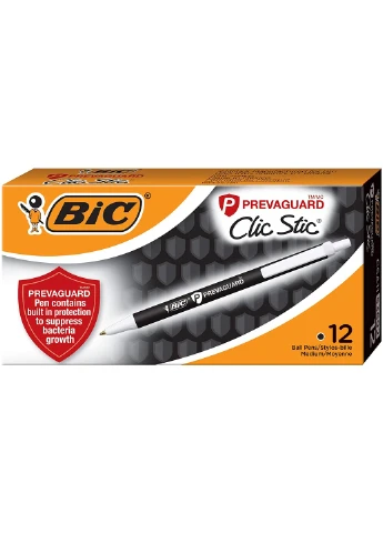 Набір кулькових ручок 12 шт автоматичних PrevaGuard Clic Stic Масляна чорна (CSA11) Bic (255254805)