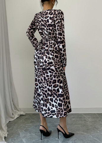 Молочна святковий, вечірня, кежуал сукня на запах, а-силует SHEIN леопардовий