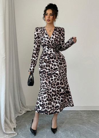 Молочна святковий, вечірня, кежуал сукня на запах, а-силует SHEIN леопардовий