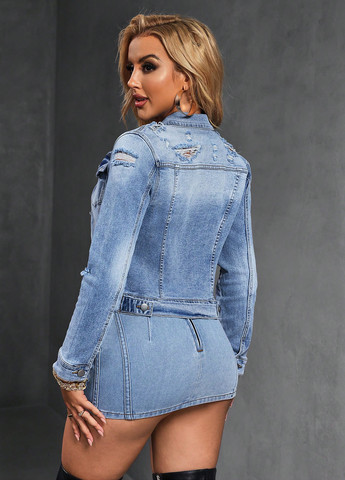 Голубая демисезонная куртка куртка-пиджак SHEIN