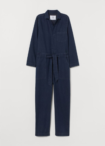 Комбинезон H&M комбинезон-брюки однотонный тёмно-синий кэжуал хлопок