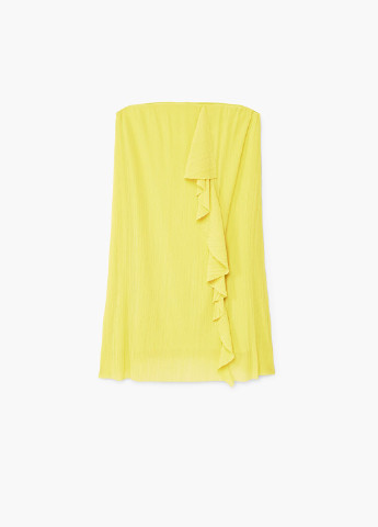 Желтое коктейльное платье с открытыми плечами Mango однотонное