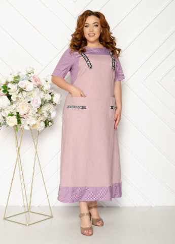Темно-розовое женское длинное прямое платье пудрового цвета 373487 New Trend
