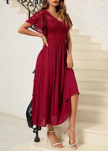 Червона коктейльна сукня кльош SHEIN однотонна